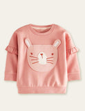 Cartoon Kitten Embroidered Pocket Sweatshirt - CCMOM