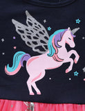 Cartoon Unicorn Printed Mesh Long Sleeve Dress - CCMOM