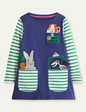 Ccmom Toddler Girl Artist Appliqu¡§| Pocket Casual Dress - CCMOM