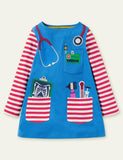 Ccmom Toddler Girl Artist Appliqu¡§| Pocket Casual Dress - CCMOM