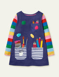 Ccmom Toddler Girl Artist Appliqu¡§| Pocket Casual Dress - CCMOM