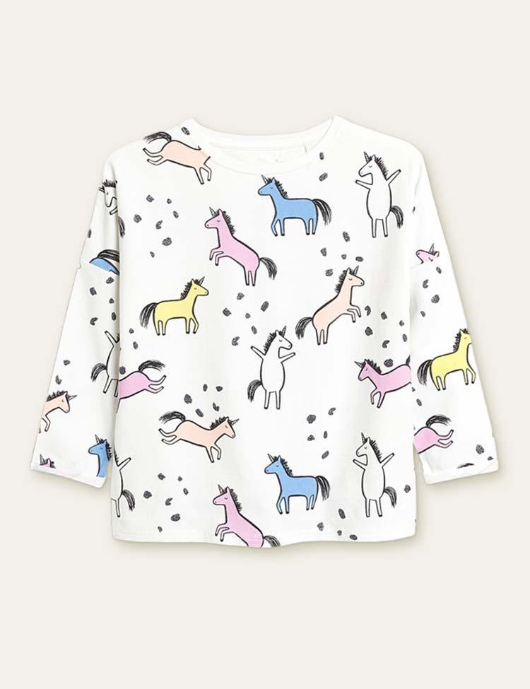 Colorful Unicorn Full Printed Long-Sleeved T-shirt - CCMOM