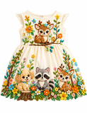 Lucky sale-Children’s dress featuring cartoon animal motifs—reindeer, puppy, and fox