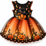 Lucky Sale-Children's Halloween Black Cat Pumpkin Dress