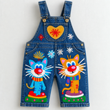 Lucky Sale-Children's colorful heart-shaped cartoon cat pattern overalls