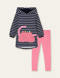 Dinosaur Appliqu¡§| Stripe Hooded Set - CCMOM