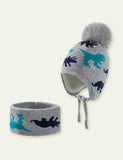Dinosaur Jacquard Woolen Hat + Scarf Set - CCMOM