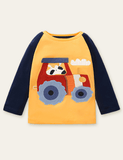 Driving Cow Appliqu¡§| Long Sleeves T-shirt - CCMOM