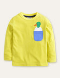 Duck Appliqu¡§| Pocket Long Sleeve T-shirt - CCMOM