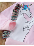 Spring and Autumn Cartoon Unicorn Printed Long Sleeve round Neck Girls' Sweater