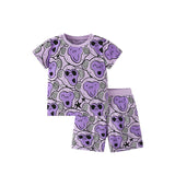Cute Printed Short Sleeve Shorts Suit