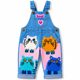 Lucky Sale-Children's Pink Heart & 4-Cat Print Overalls