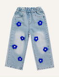 Three-Dimensional Flower Wide-Leg Jeans