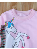 Spring and Autumn Cartoon Unicorn Printed Long Sleeve round Neck Girls' Sweater