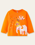 Elephant Printed round Neck Long Sleeve T-shirt - CCMOM