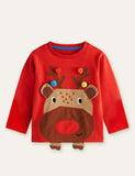 Elk Appliqu¡§| Fur Ball Long Sleeve T-shirt - CCMOM