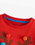 Elk Appliqu¡§| Fur Ball Long Sleeve T-shirt - CCMOM