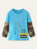 Excavator Appliqu¡§| Embroidered Long Sleeve T-shirt - CCMOM