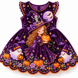 Lucky Sale-Children's Halloween Witch Pumpkin Ghost Fire Dress