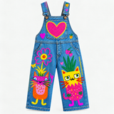 Lucky Sale-Children's colorful cartoon cats and flowers overalls