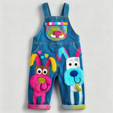 Lucky sale-Children's colorful cartoon fuzzy puppy-pattern overalls
