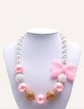 Children's pink bow beaded necklace
