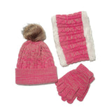 Pom Pom Hat Scarf Gloves Three-Piece Set