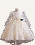 Girls' Long-Sleeved Trailing Princess Dress Flower Dress