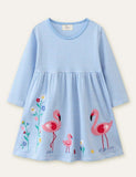 Flamingo Appliqu¡§| Flower Embroidered Striped Dress - CCMOM