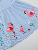 Flamingo Appliqu¡§| Flower Embroidered Striped Dress - CCMOM
