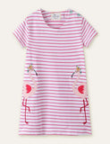 Flamingo Striped Appliqu¡§| Dress - CCMOM