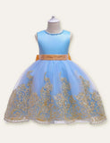 Floral Bow Embroidered Mesh Dress - CCMOM