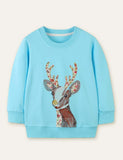 Floral Deer Appliqu¡§| Embroidered Sweatshirt - CCMOM
