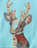 Floral Deer Appliqu¡§| Embroidered Sweatshirt - CCMOM
