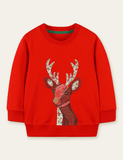 Floral Deer Appliqu¡§| Embroidered Sweatshirt - CCMOM