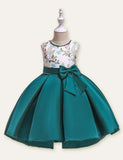 Floral Embroidered Bow Party Dress - CCMOM