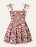 Floral Full Printed High Waist Spaghetti Strap Dress - CCMOM