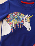 Floral Horse Appliqu¡§| Mushroom Embroidered Sweatshirt - CCMOM