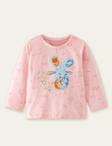 Floral Mouse Appliqu¡§| Long-Sleeved T-shirt - CCMOM