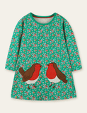Floral Printed Bird Appliqu¡§| Dress - CCMOM