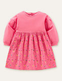 Floral Printed Butterfly Embroidered Long Sleeve Dress - CCMOM