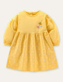 Floral Printed Butterfly Embroidered Long Sleeve Dress - CCMOM