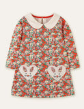 Floral Printed Rabbit Appliqu¡§| Long Sleeve Dress - CCMOM