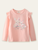 Floral Rabbit Appliqu¡§| Embroidered Long Sleeve T-shirt - CCMOM