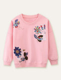 Floral Rabbit Butterfly Appliqu¡§| Sweatshirt - CCMOM