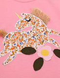 Floral Unicorn Appliqu¡§| T-shirt - CCMOM