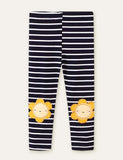 Flower Appliqu¡§| Striped Leggings - CCMOM