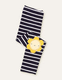 Flower Appliqu¡§| Striped Leggings - CCMOM