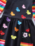 Flower Butterfly Appliqu¡§| Rainbow Long Sleeve Dress - CCMOM