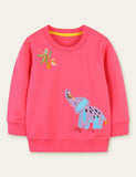 Flower Embroidered Elephant Appliqu¡§| Sweatshirt - CCMOM
